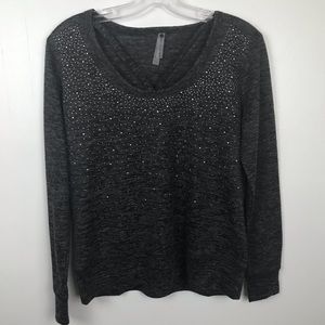 NWT Love Charm Women Size Large Blouse Sparkly‎ Beads Charcoal Black Sweatshirt